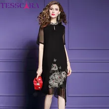 TESSCARA женское летнее роскошное элегантное платье с вышивкой, праздничное женское повседневное офисное шифоновое платье, винтажное дизайнерское платье