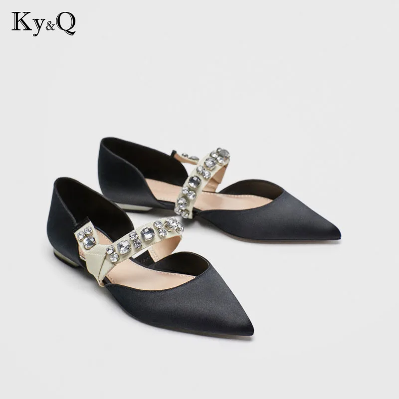 

2018 Genuine Leather Flat Rhinestone Shoes pointed toe With low Woman Loafers Cowhide Spring Casual Shoes Women Flats