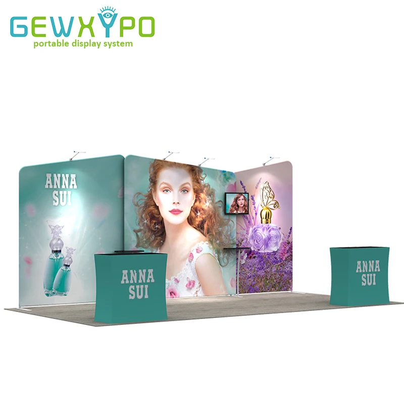 

20ft выставочный стенд размер портативный всплывающий баннер рекламный тканевый дисплей задней стенки с двумя жесткими корпусами подиума и светодиодными лампами