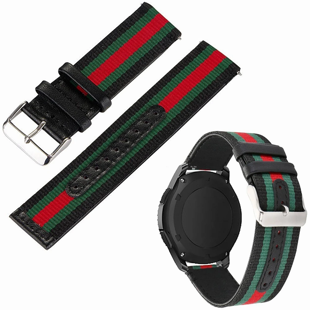 

ThorMax for Samsung Gear S3 Watch Band Nylon Style with Leather Sports Replacement Strap Red and green stripes 22mm