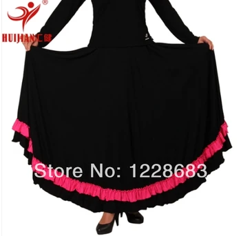 

Free Shipping High Quality Women Lady Black With Hot Pink And Purple Bind Ballroom Modern Dance Long Dress Flamenco Skirt 2020