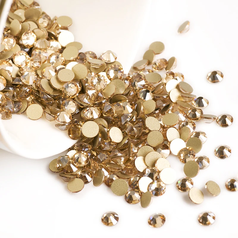 YANRUO 2058NoHF SS3-SS34 Golden Shadow Gold Stone Crystal Strass Non Hotfix Flat Back Glue On Rhinestone For Nail Art