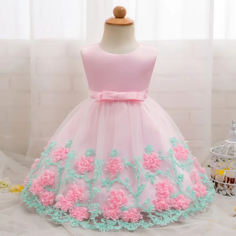 Летнее детское платье с цветочным мотивом для девочек; свадебное платье, 1 год, платье для дня рождения Детские платья на возраст 3, 6, 9, 10, 12, 18, 24 месяцев, одежда для девочек для церемонии крещения - Цвет: As Picture