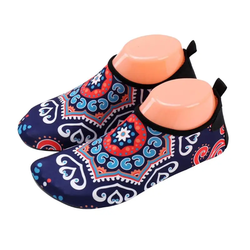 Toddler Kids Ethnic Swim Water Shoes Colored Geometric Floral Print Quick-Dry Beach Pool Non-Slip Barefoot Aqua Socks Portable