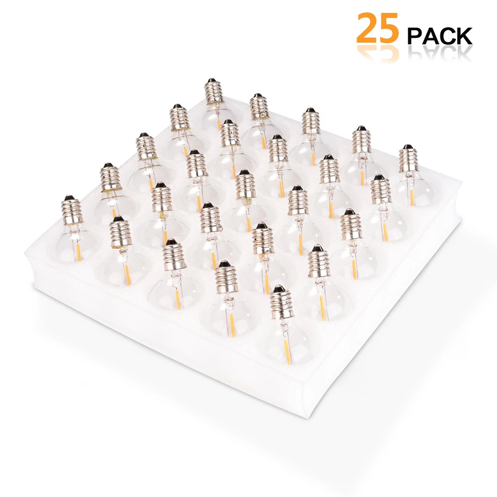 25PCS G40 1W LED String Lights Replacement Bulb E12 220V Warm White 2700K Glass LED Light Bulbs 360 Grad Beam Angle Non-Dimmable