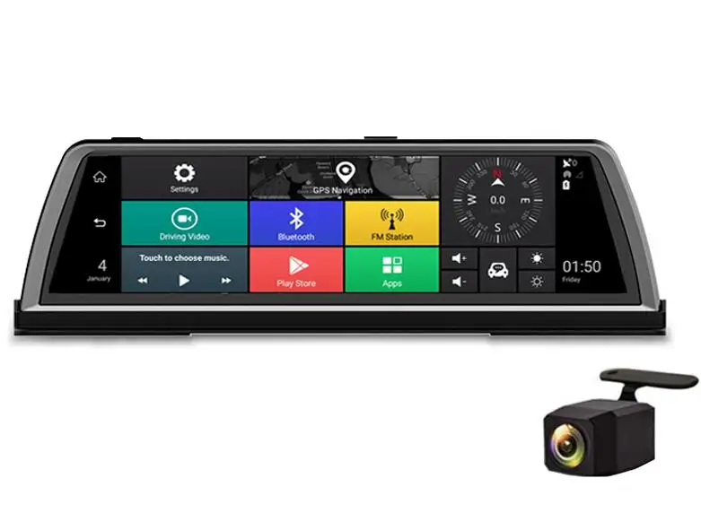 WHEXUNE 1" Full HD 1080P 4G 4 канала ADAS Android 5,1 Автомобильный видеорегистратор Dashcam центральная консоль зеркало gps WiFi задний объектив видео рекордер - Название цвета: 2 lenses