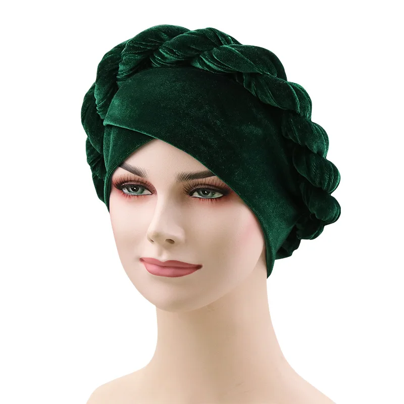 Мусульманская женская Конопля Цветок коса крест бархат тюрбан шляпа шарф Рак шапка Хемо Кепка хиджаб головные уборы головной убор аксессуары - Цвет: Green