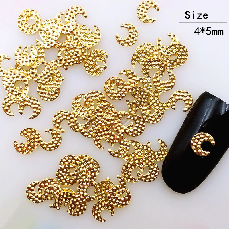 500Pcs/Lot 4*5mm Gold Silver Engraved Moon Rivets Studs Metal Alloy Nail Art Decorations 3D DIY Sticker/Charms for Manicure | Красота и