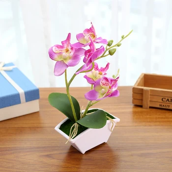 

Artificial Butterfly Orchid Flowers Plant In Pot Fake Home Decor Wedding Party