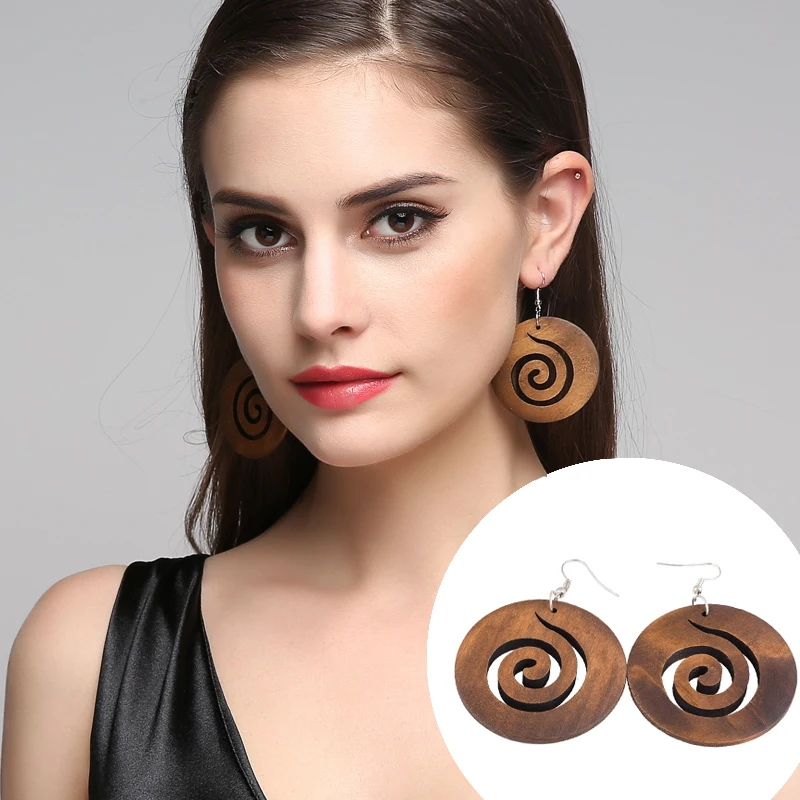 African Wooden Earrings for Women Big Statement Circle Beautiful Earringsin Drop Earrings from