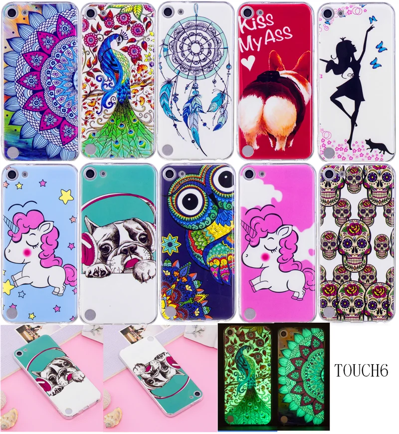 

For Ipod Touch 5 Touch6 Case Luminous Animal Anime Silicon TPU Gel Back Cover Phone Case for Apple Ipod Touch 5 6 Soft Protector