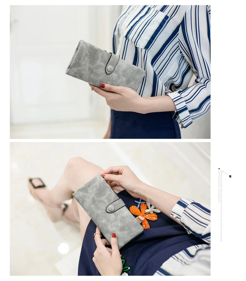 MJ Women Leather Wallets Matte PU Leather Long Wallet Lady's Brand Design Bi-Fold Clutch Purse Coin Pocket Multiple Card Holder (17)