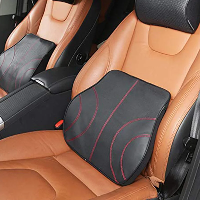 Lumbar Support Pillow For Car Soft Leather Car Accessories Pillow Lumbar Support Cushion Black