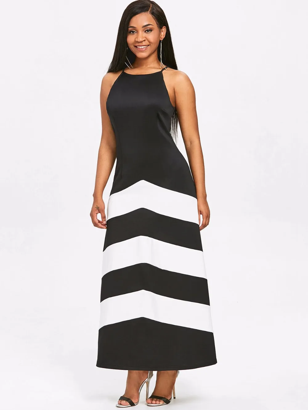 VESTLINDA Black White Striped Dress 2018 Summer Women Fashion Casual Robe Femme Maxi Dress Lomg Vestido Sleeveless Vest Dress 4