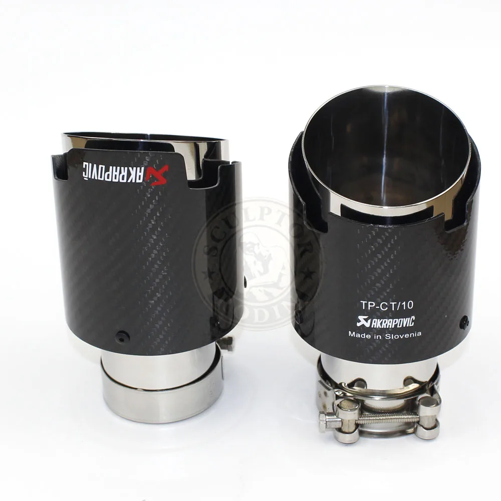 

Free Shipping black universal various sizes akrapovic carbon fibre car exhaust muffler tip 4 slot Glossy twill +silver