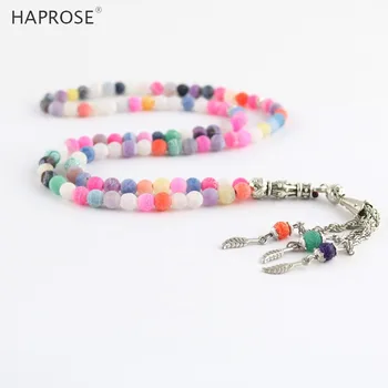 

100% Natural weathering agate Multi-color bracelets Islamic Muslim tasbih Allah Rosary Women's Party necklace 99 beads agate