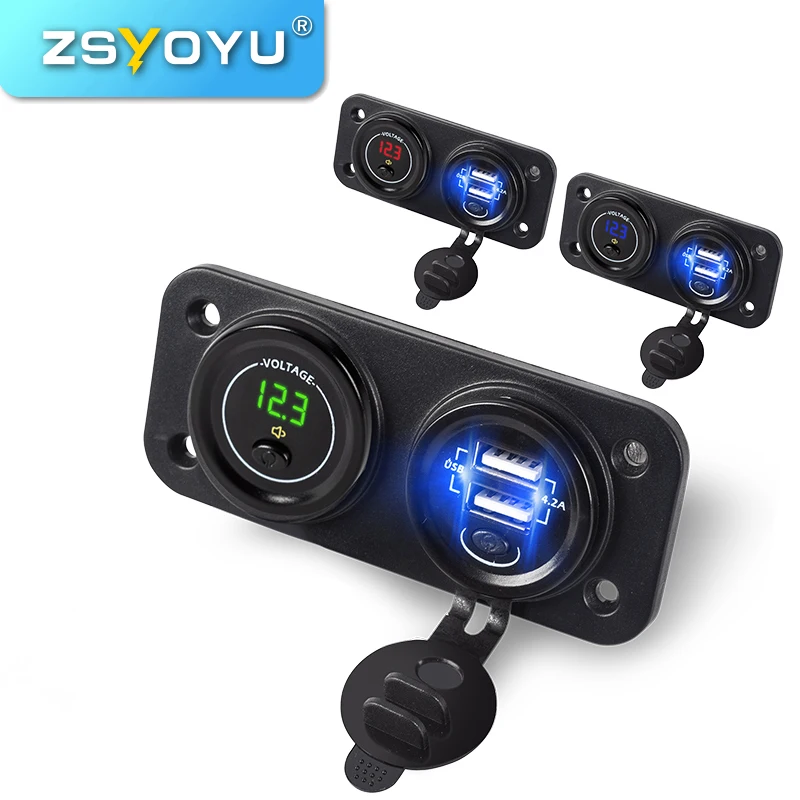 

Low Voltage Protection 12V USB Car Charger Socket 12V 4.2A Car USB Port USB Charger Voltmeter Waterproof Fast Phone Charger