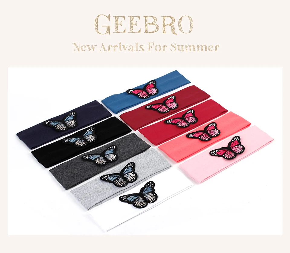 Geebro/модные однотонные эластичные повязки на голову для девочек, хлопковая эластичная повязка на голову с бабочкой для девочек, детские аксессуары для волос