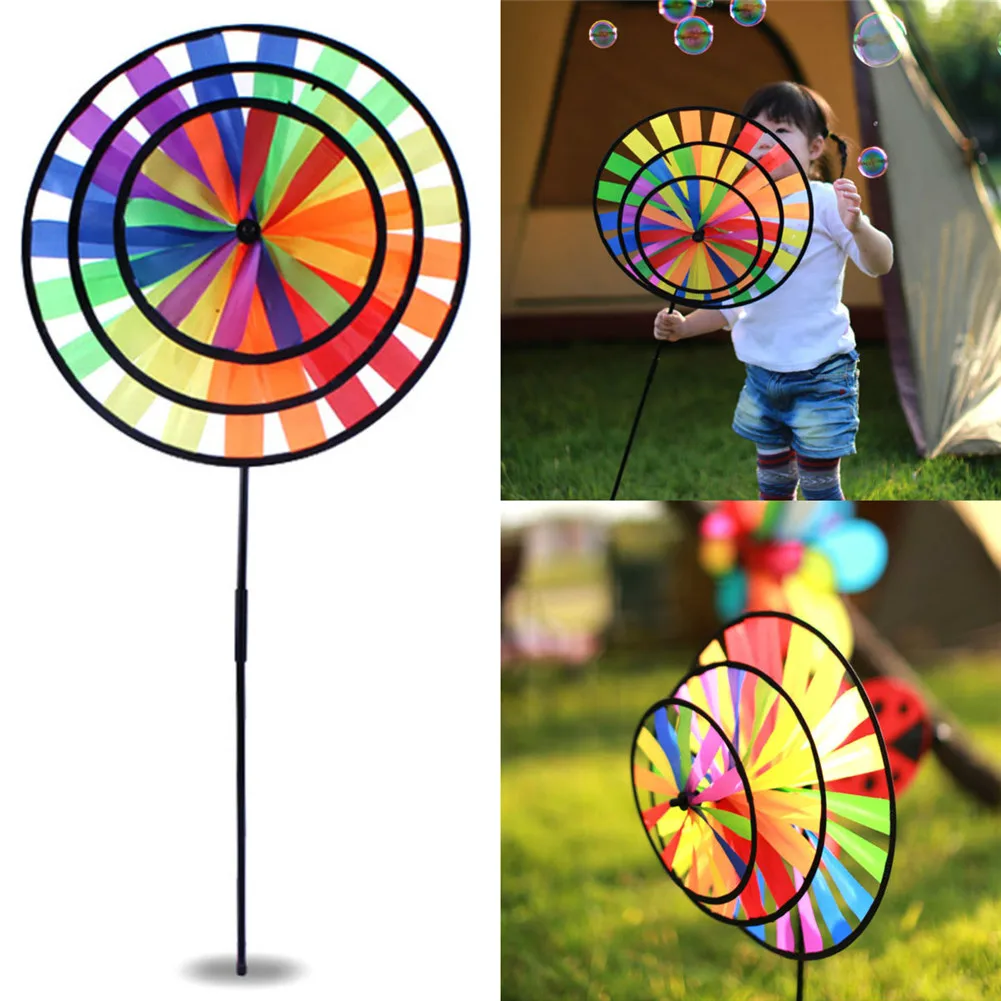 1 шт. красивый новый тройной Радуга колеса ветряная мельница ветер Spinner Whirligig сад Главная Газон Декоративные детские игрушки