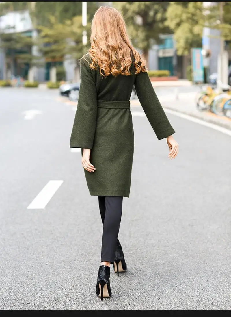 Autumn and winter new brand women's jacket belt slim long mohair woolen coat A-Line glamour fashion high quality outwear