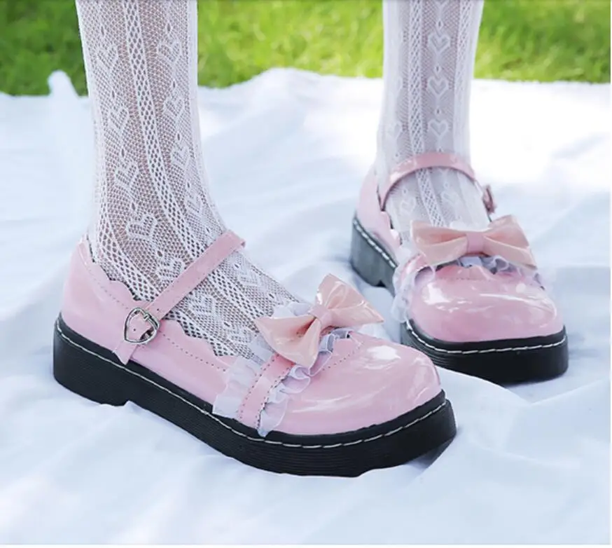 Милые туфли Лолиты в японском стиле; женские туфли в стиле Харадзюку с толстой подошвой и круглым носком; 3 цвета; милые туфли принцессы из искусственной кожи в стиле Лолиты для девочек