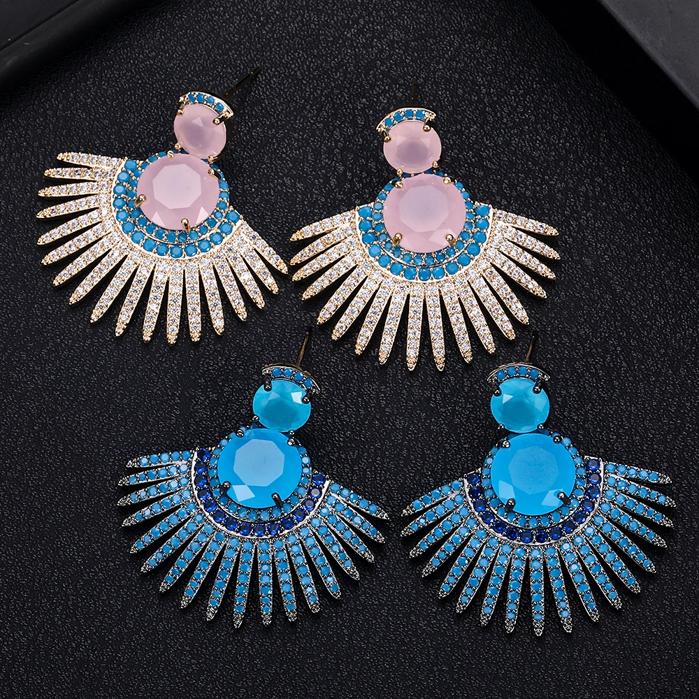 

JANKELLE Elegant fan Shaped AAA Cubic Zirconia Crystal Bridal Drop Earrings Luxury Wedding Jewelry for Brides
