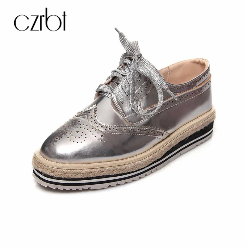 

CZRBT Plus Size Ladies Flat Shoes New Summer Products Genuine Leather Lace Up Casual Shoes Straw Carved Platform Flat Shoes