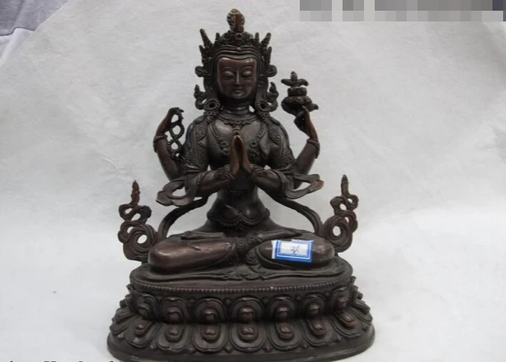 

fast shipping USPS to USA S3109 Tibet 100% purple Copper Bronze Four armed Avalokitesvara Kwan Yin Buddha Statue