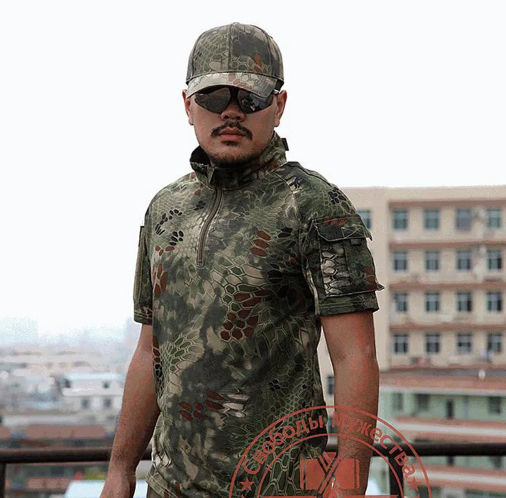 Армейская качественная футболка мужская летняя уличная охотничья камуфляжная Мужская футболка дышащая Гремучая змея тактическая сухая Спортивная футболка