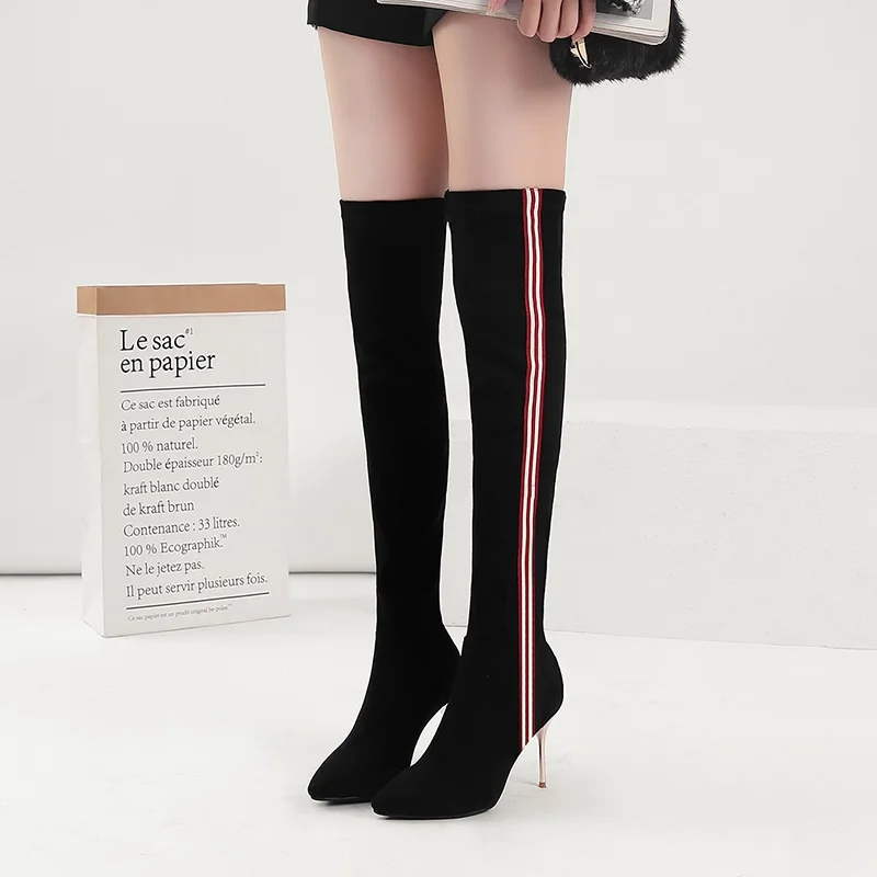 Caliente Alta Tacones Mezclados 2018 Super Zapatos Nueva Moda Colores Zvq Gamuza Cálido Sobre De Venta Rodilla Slip Black La Delgados Invierno Mujer Sexy Chico botas nt0qx