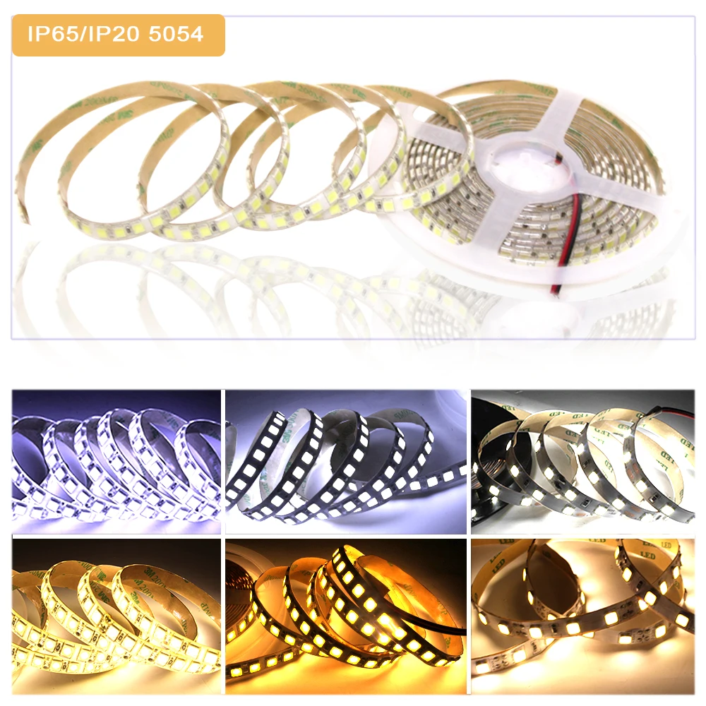 #cheap 5054 5M LED Strip Light Waterproof 12V Ribbon Led Stripe Tape Flexible Led Strip Lights 220V Warm White Brighter than 5050 5630