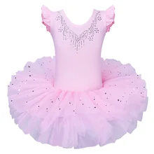 BAOHULU-tutú de Ballet para niñas, vestido de tul sin mangas para gimnasia, leotardo de diamante rosa con patrón de lazos, leotardo de Ballet para niña bailarina