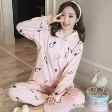 Весна с длинными рукавами трикотажные хлопок сна пижамные комплекты одежда для сна Женская Леди нагрудные Пижама Ночные рубашки пижамы М~ 3XL