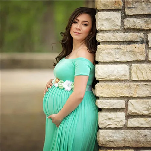 Puseky/длинное платье для беременных для фотосъемки; платье с вырезом лодочкой для беременных; реквизит для фотосессии; платье для беременных с коротким рукавом - Цвет: Green
