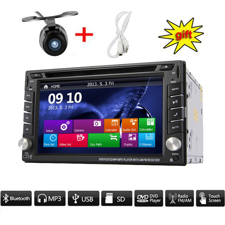 

2018 New 6.2" Touch Screen car dvd player gps navigation USB SD Bluetooth AM/FM 2din in dash TFT +free rear camera+ free GPS map