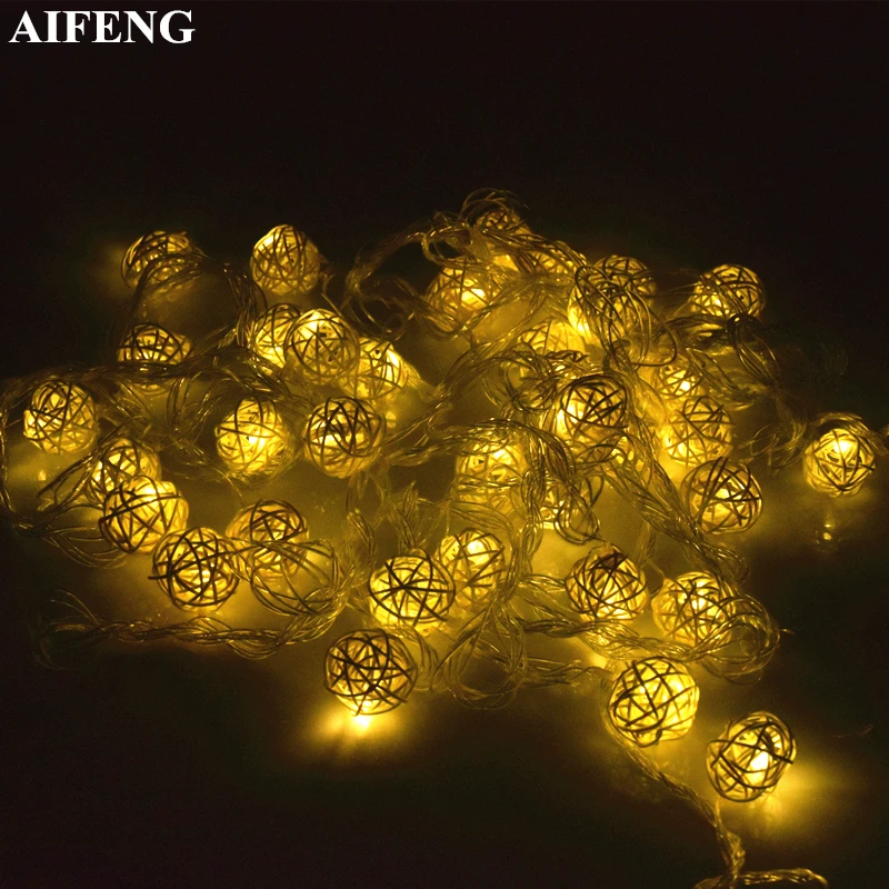 AIFENG ротанговый шар, светодиодный светильник 10, 20 светодиодов, 38 светодиодов, ротанговый Сказочный светильник, праздничный светильник для рождества, свадебной вечеринки, декоративная лампа
