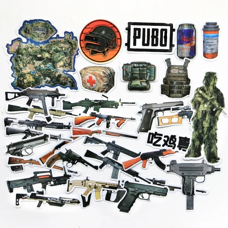 32 шт./лот Playerunknown's Battlegrounds gun PUBG игровые наклейки 98k AKM M416 Стикеры для телефона