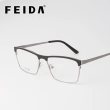 FEIDA металлическая оправа для очков Мода половина обод компьютер прозрачный с диоптрией близорукость оправы для оптических очков для мужчин простой стиль