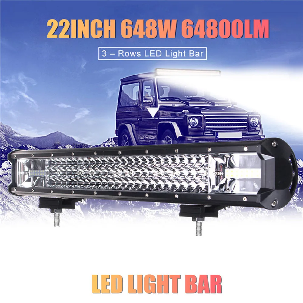 

NEw Linterna led 22 Inch 648W LED Work Light Bar Flood Spot Combo Driving Lamp Car Truck Offroad led flashlights headlight Hot