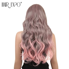 Волосы Экспо город косплей аниме парики синтетические волосы длинные волнистые имитация челок волна парик Омбре цвет вечерние парики для афро женщин