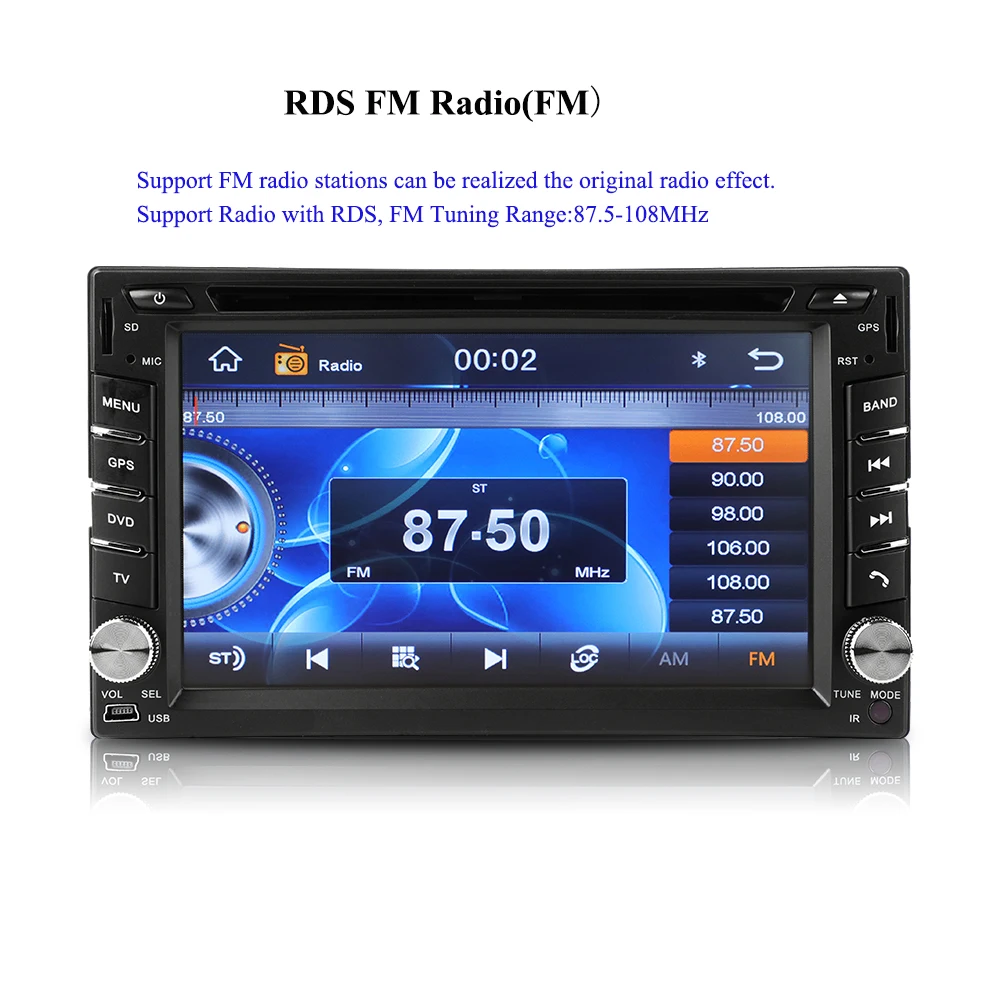 Flash Deal 2 Din Car dvd gps player HD Support reversing rear view Bluetooth USB SD CD TV 2 DIN Car Radio FREE MAP CARD+Frame metal fastene 6