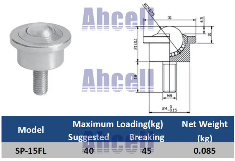 DINGGUANGHE-CUP Ball Casters 5PCS/LOT SP-15FL 15mm Ball with M8 Bolt Transfer Unit Bearing Conveyor Ball Load Capacity 40-50kgs Industrial Casters Size : SP 15FL DINGGUANGHE-CUP Ball Casters 5PCS/LOT SP-15FL 15mm Ball with M8 Bolt Transfer Unit Bearing Conveyor Ball Load Capacity 40-50kgs Industrial Casters Size : SP 15FL