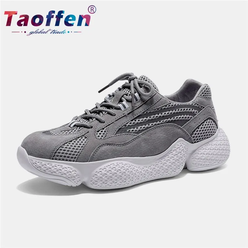 

Taoffen New Hot Women Real Leather Running Shoes Mesh Breathable Girls Sneakers Sport Shoes Women Round Toe Light Size 35-40