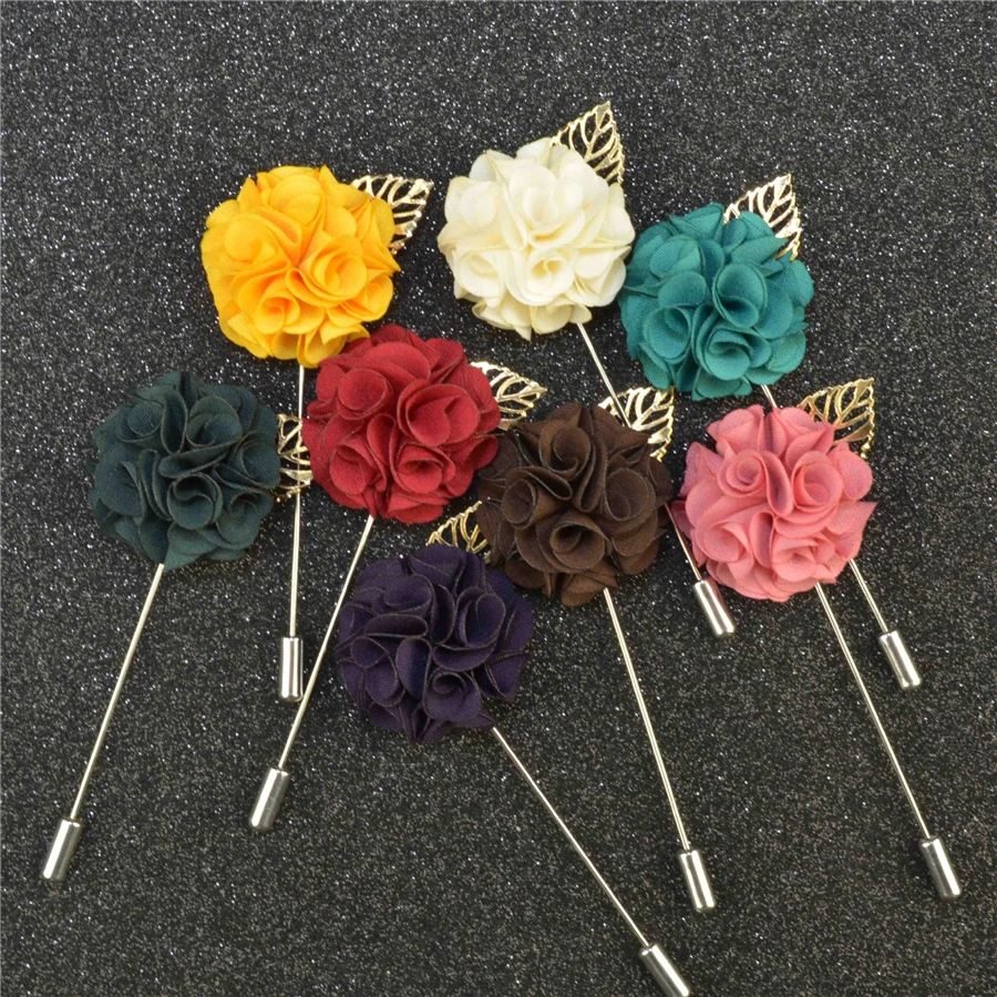 (5 PCS) 9Colors Handmade wedding Suits Lapel Pin Flower Brooch For Men