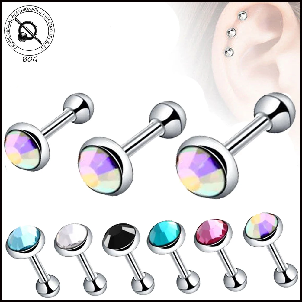 

BOG1PC Surgical Steel Zircon Ear Tragus Helix Bar Cartilage Top Upper Ear Earring Stud Labret Fashion Body Jewelry Piercing16g