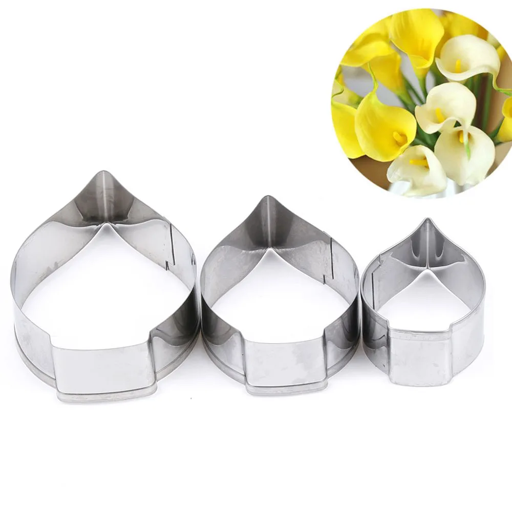 

3pcs Calla Lily Flower Mold Cake Fondant Decorating Tool Stainless Steel Cookie Cutters Wedding Flower Sugar Paste Baking Mold