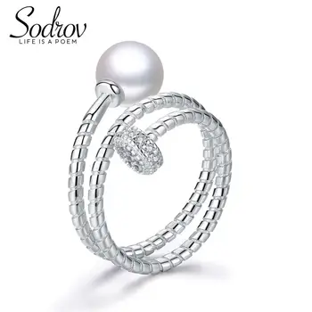 

Sodrov Wedding Jewelry Pearls Ring 925 Sterling Silver Engagement For Women Round Bands Fine Accessories
