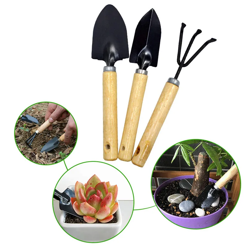 7 pcs Mini Garden Tools Set Plant Shovel Gardening With Wooden Handles Metal Head Gardener Bonsai Tool Garden Tools (2)