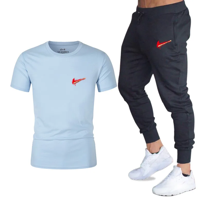 

Summer Hot Sale Men's Sets Shirts+pants Two Pieces Sets Casual Tracksuit Male 2019 top Casual Tshirt Gyms Fitness trousers suit