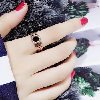 

Hot Rings Woman Rings Stainless Steel Black Roman Numerals Rings Rose Gold Color Hollow Out Rings Fashion Jewelry B0285